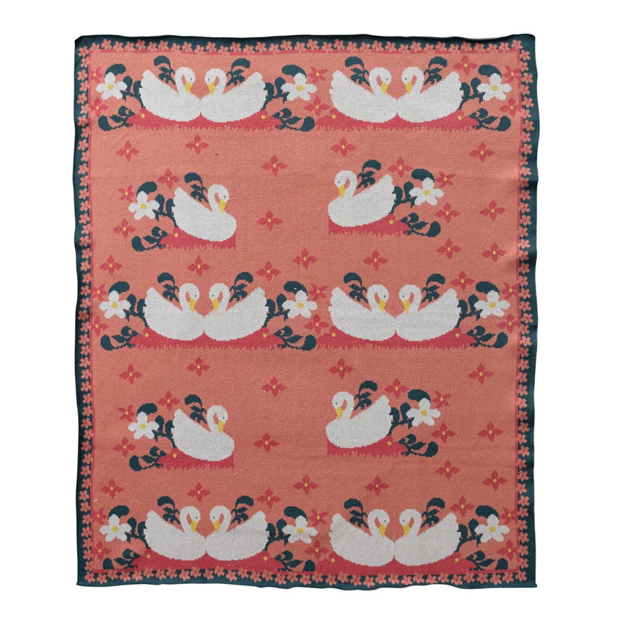 Baby Blanket with Swans and Flowers, Feathered Farmhouse