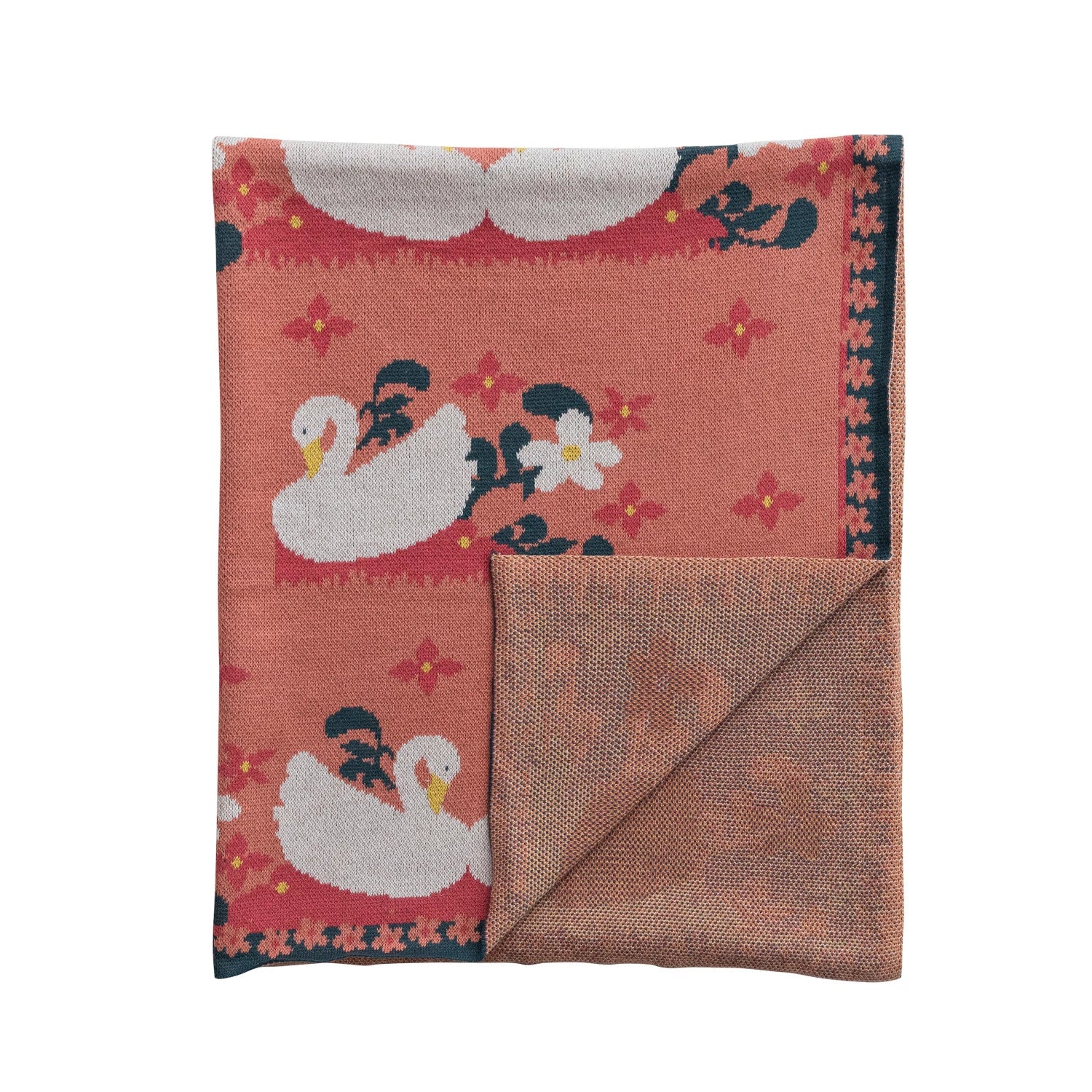 Baby Blanket with Swans and Flowers, Feathered Farmhouse