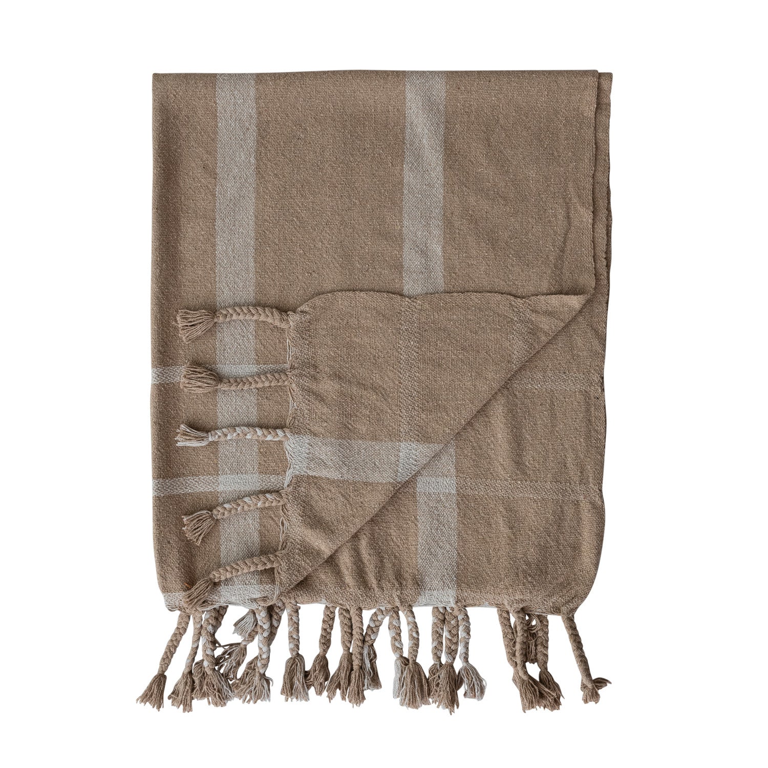 Cotton Blend Striped Throw, Feathered Farmhouse