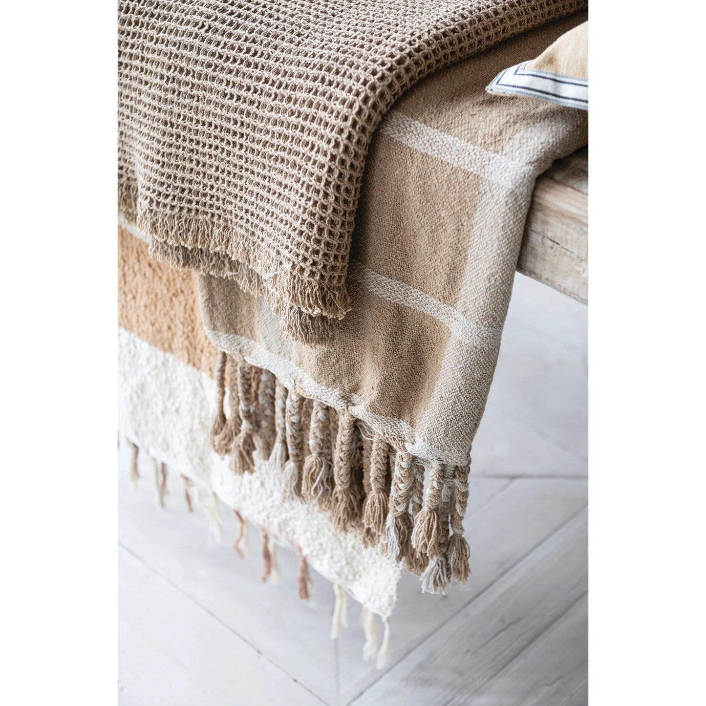 Cotton Blend Striped Throw, Feathered Farmhouse