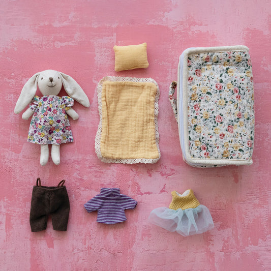 Fabric Zip Suitcase with Plush Bunny, Feathered Farmhouse