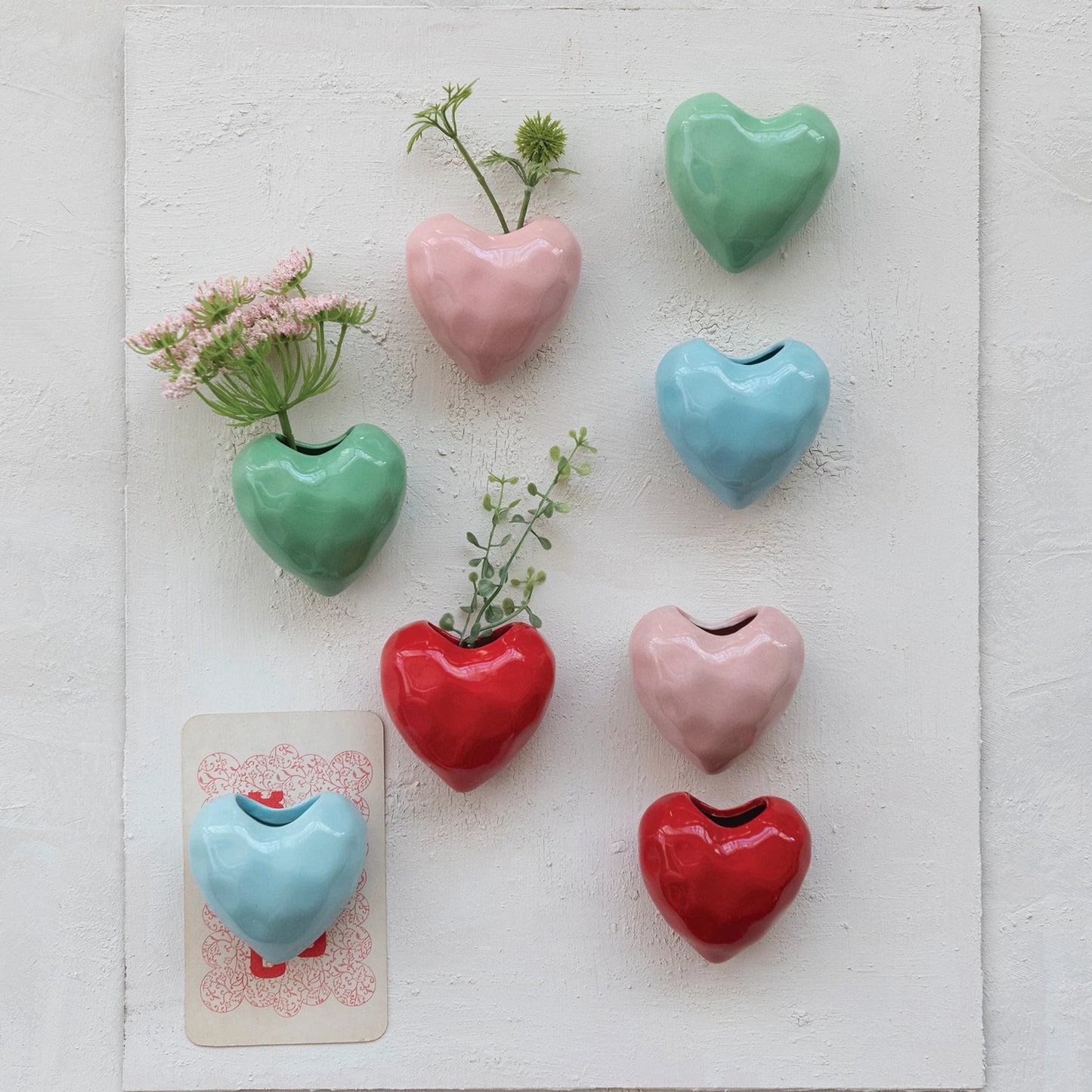 Stoneware Heart Mini Vase with Magnet, Feathered Farmhouse