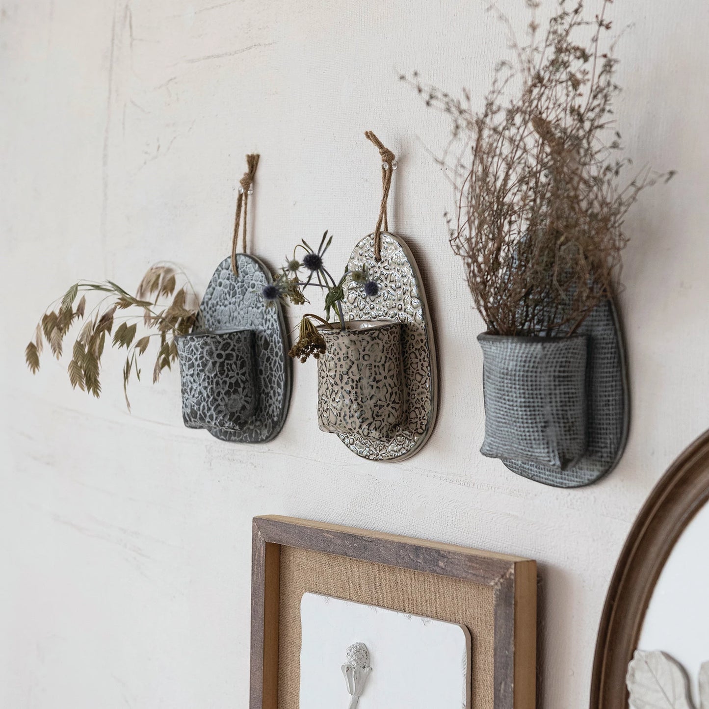 Stoneware Wall Vase, Feathered Farmhouse