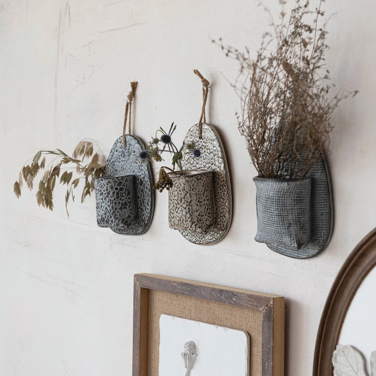 Stoneware Wall Vase, Feathered Farmhouse