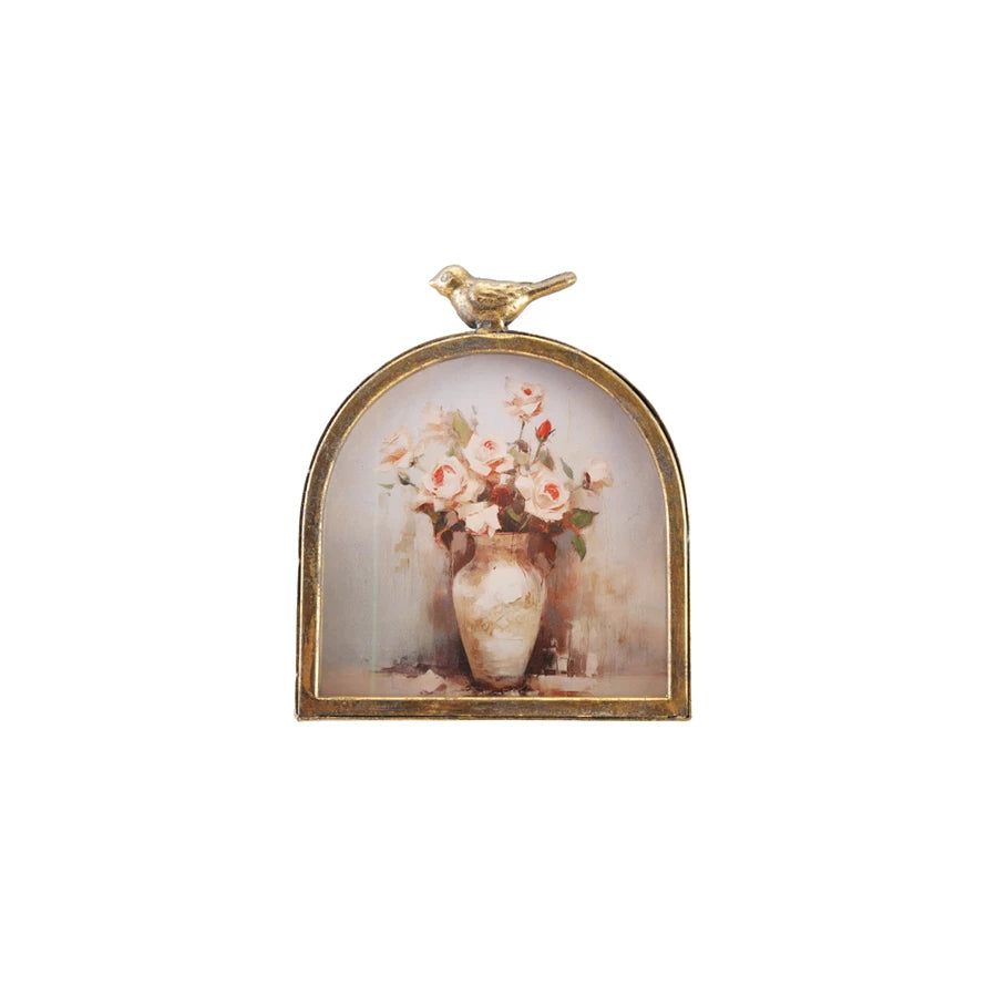 Metal Arched Photo Frame with Bird Finial, Feathered Farmhouse