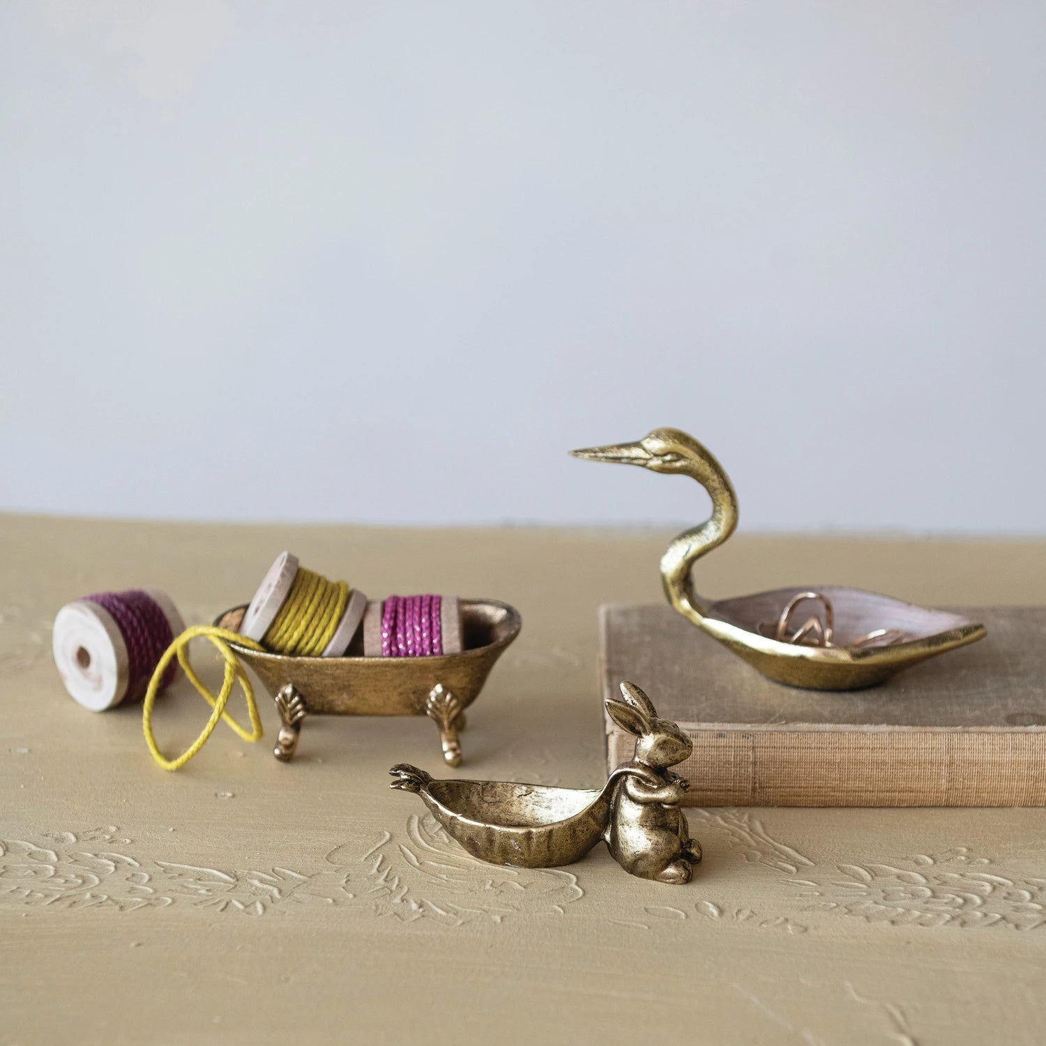 Pewter Rabbit Pulling Carrot Shaped Dish, Feathered Farmhouse