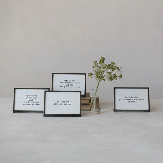 Metal & Glass Frame with Saying, Feathered Farmhouse