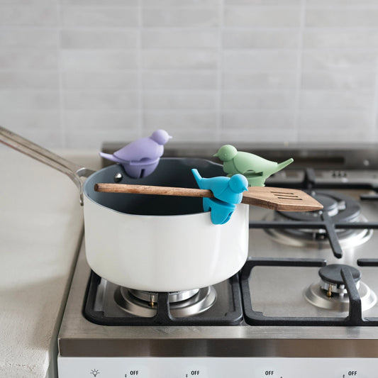 Silicone Bird Shaped Lid/Spoon Holder, Feathered Farmhouse