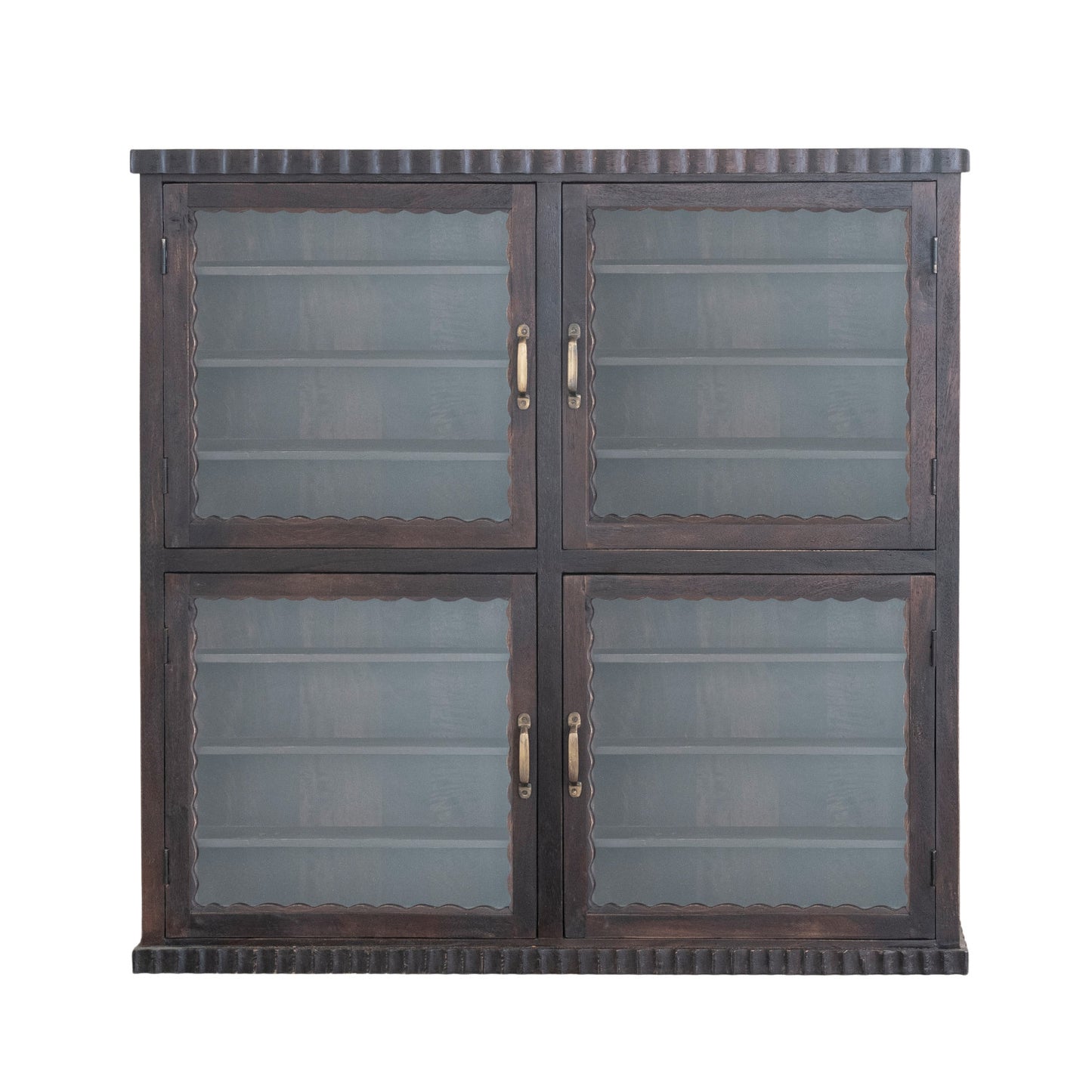 Display Cabinet with 16 Shelves & 4 Glass Doors, Feathered Farmhouse