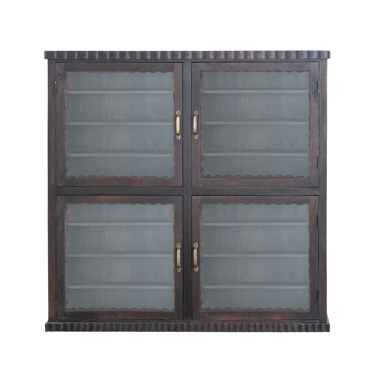 Display Cabinet with 16 Shelves & 4 Glass Doors, Feathered Farmhouse