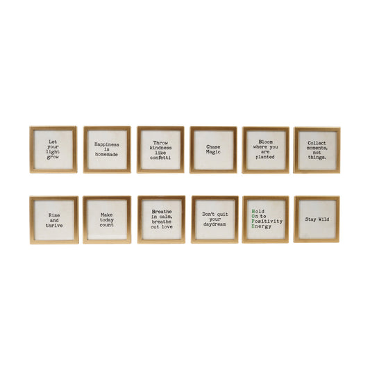 Metal & Glass Framed Magnet with Saying, Feathered Farmhouse
