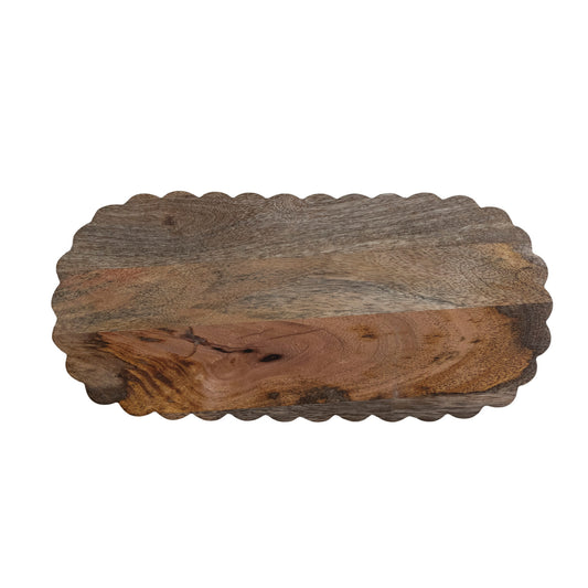 Oval Mango Wood Scalloped Serving Board, Feathered Farmhouse