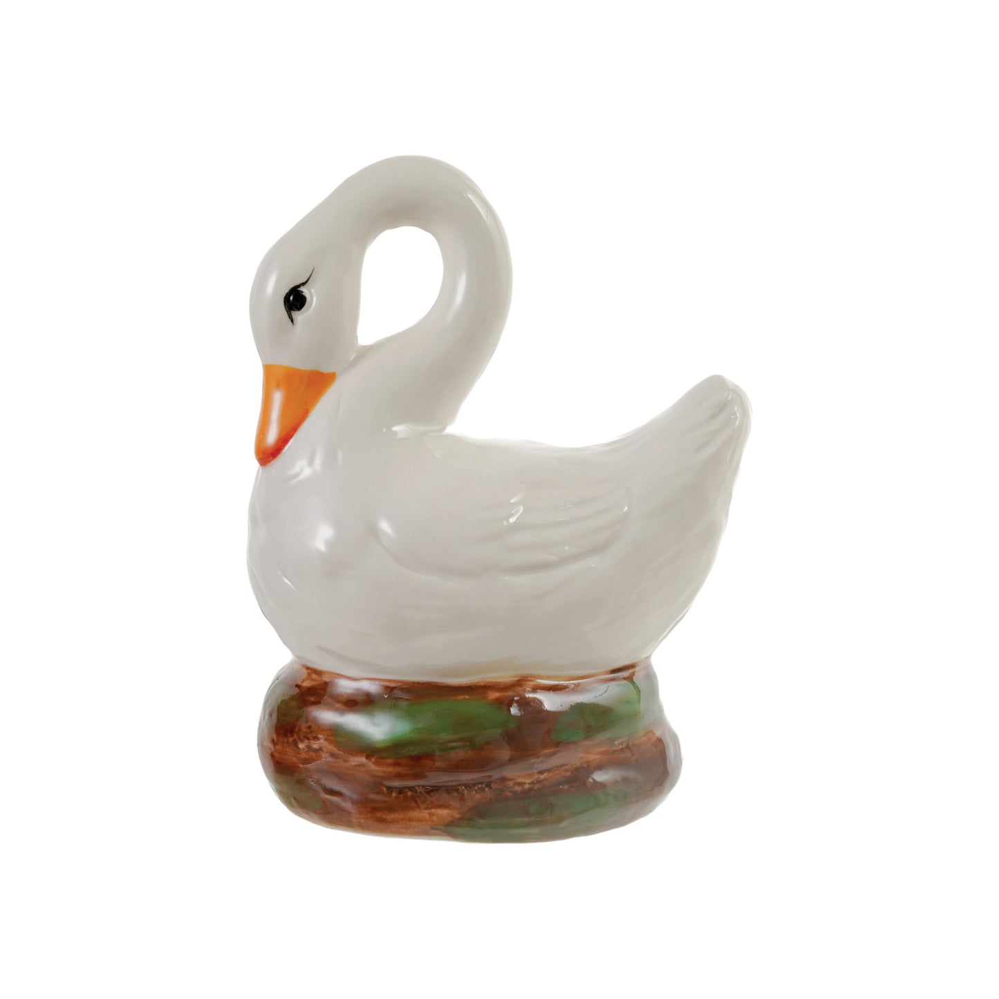 Hand-Painted Stoneware Vintage Swan, Feathered Farmhouse