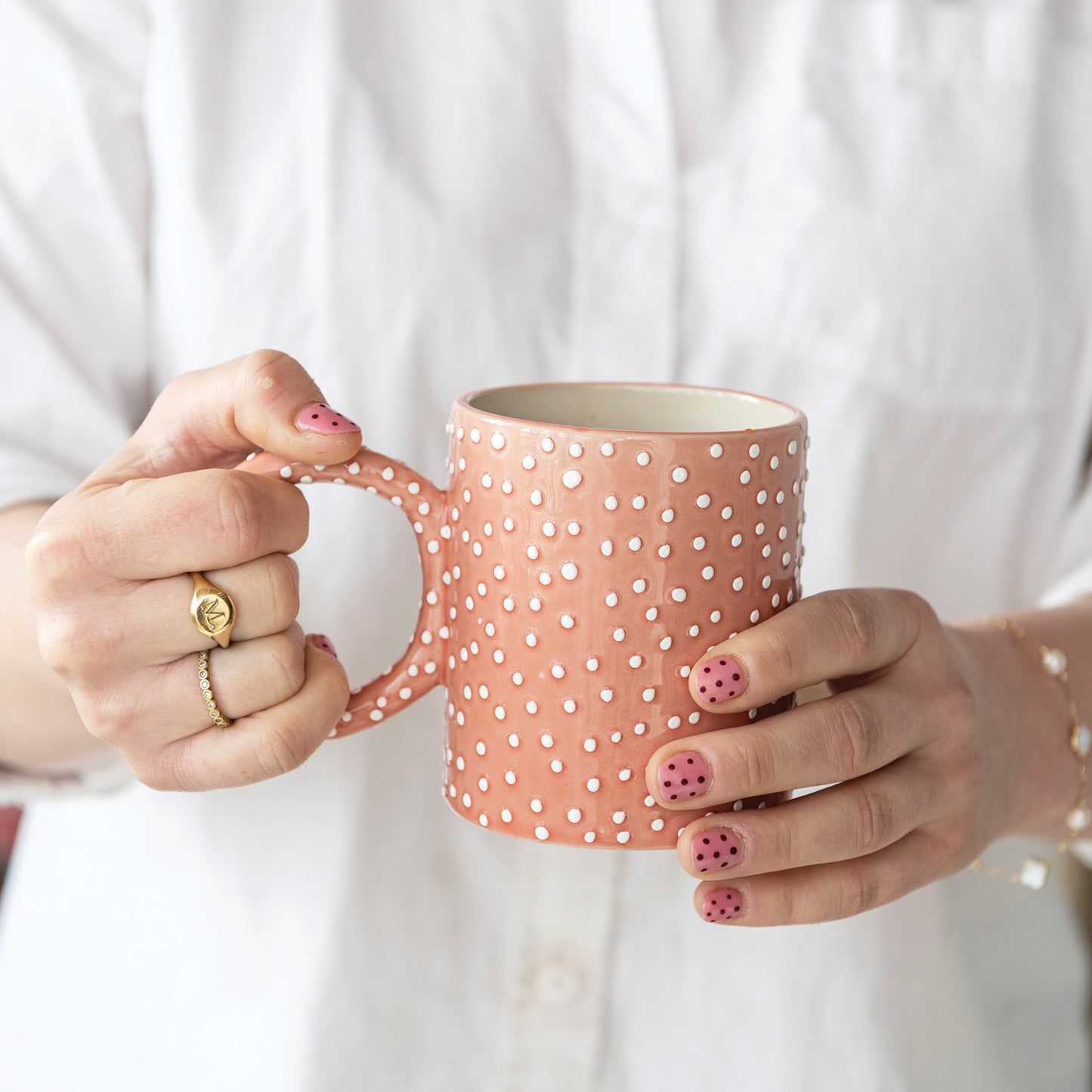 Raised Dot Stoneware Mug, Feathered Farmhouse