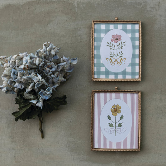 Pewter Framed Glass Wall Decor, Feathered Farmhouse