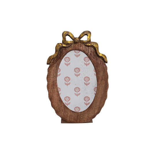 Carved Mango Wood Scalloped Photo Frame with Bow, Feathered Farmhouse