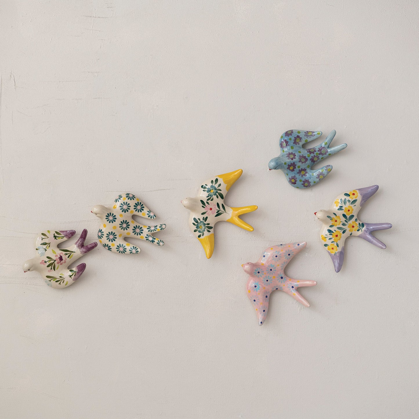 Hand-Painted Stoneware Bird Wall Decor, Feathered Farmhouse