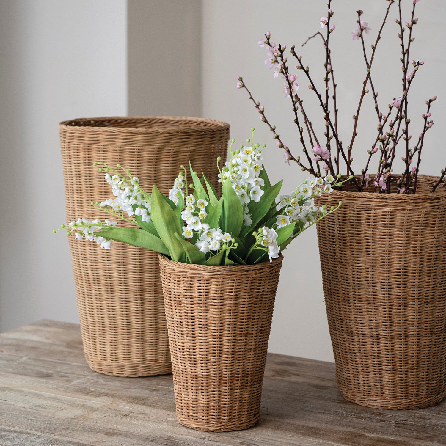 Hand-Woven Rattan Baskets, Feathered Farmhouse