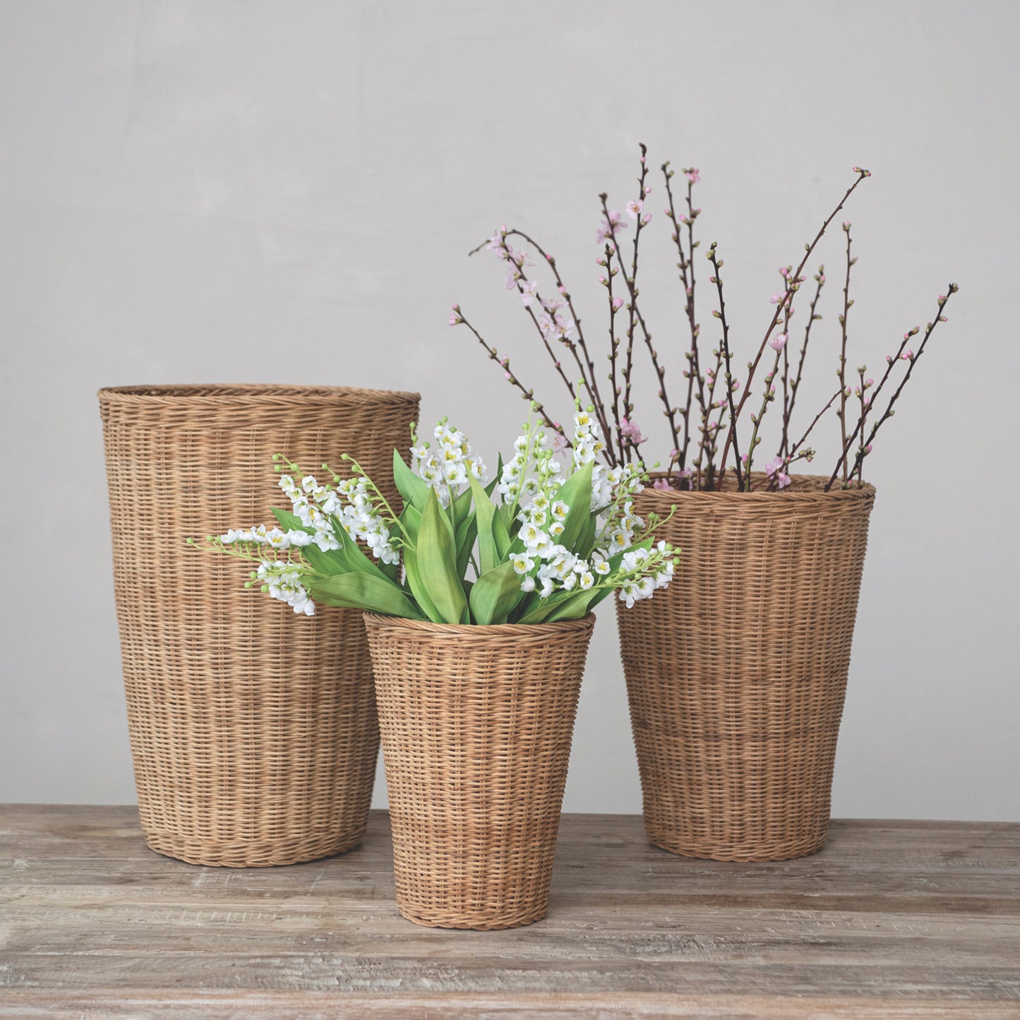 Hand-Woven Rattan Baskets, Feathered Farmhouse