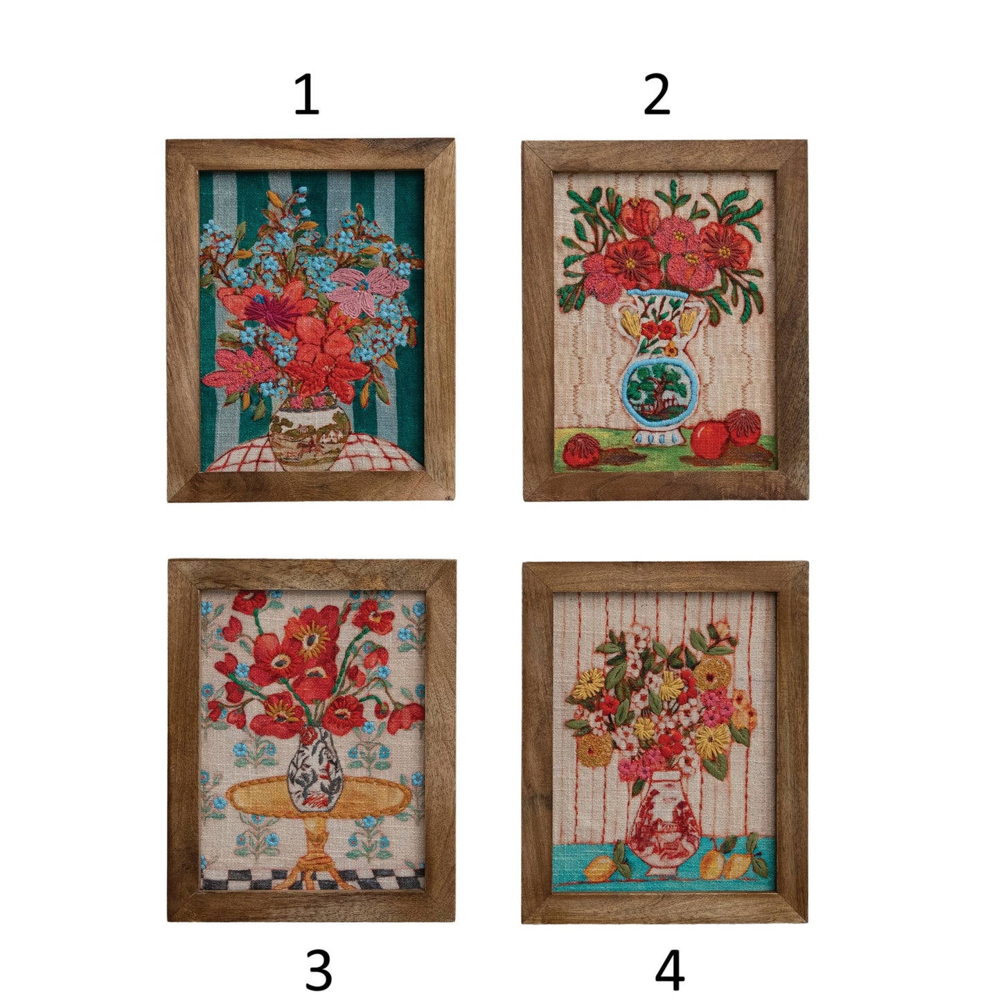 Wood Framed Cotton Embroidered Wall Decor