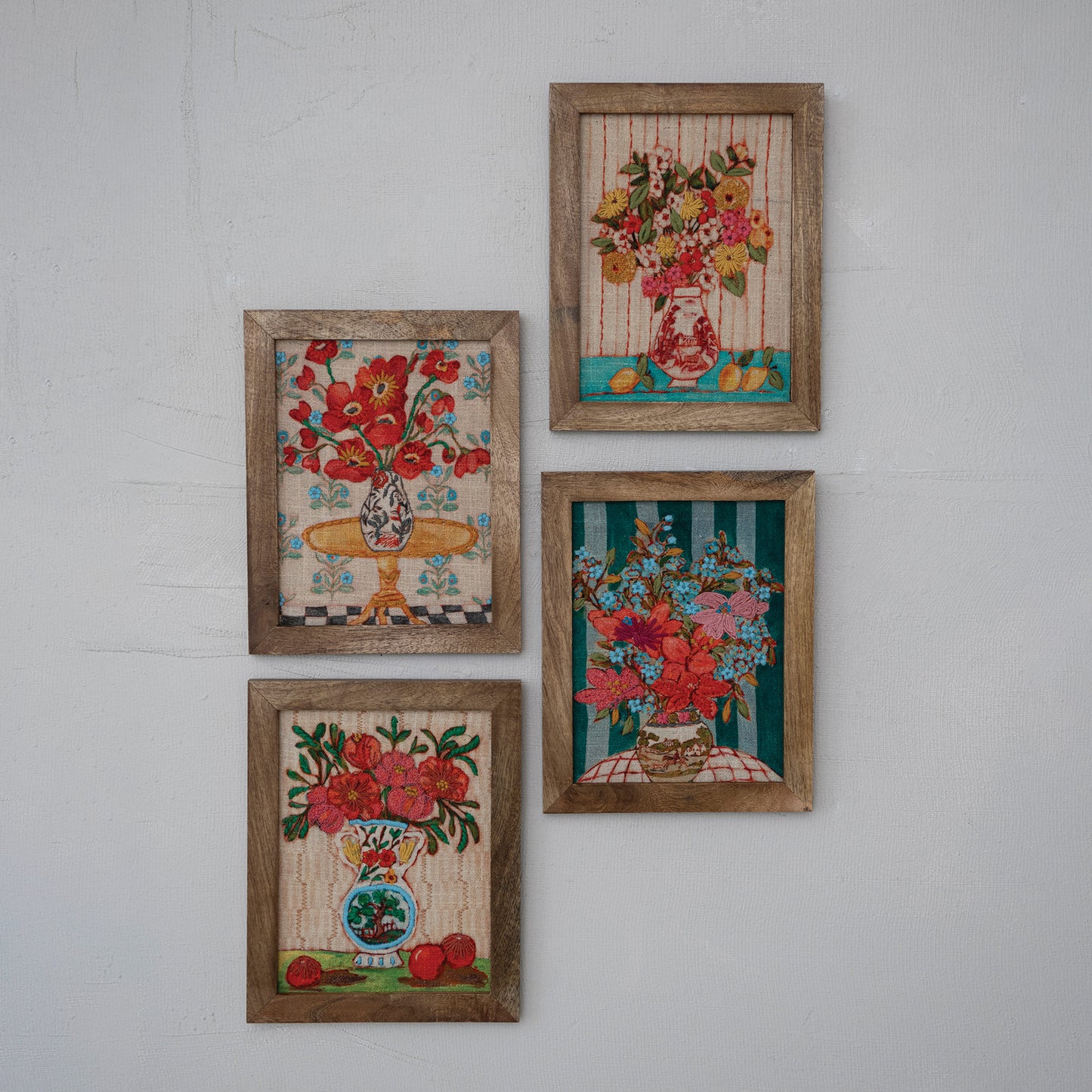 Wood Framed Cotton Embroidered Wall Decor