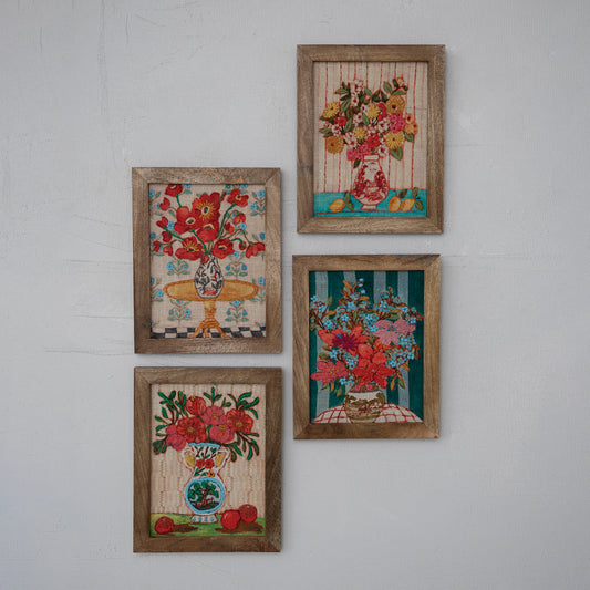 Wood Framed Cotton Embroidered Wall Decor