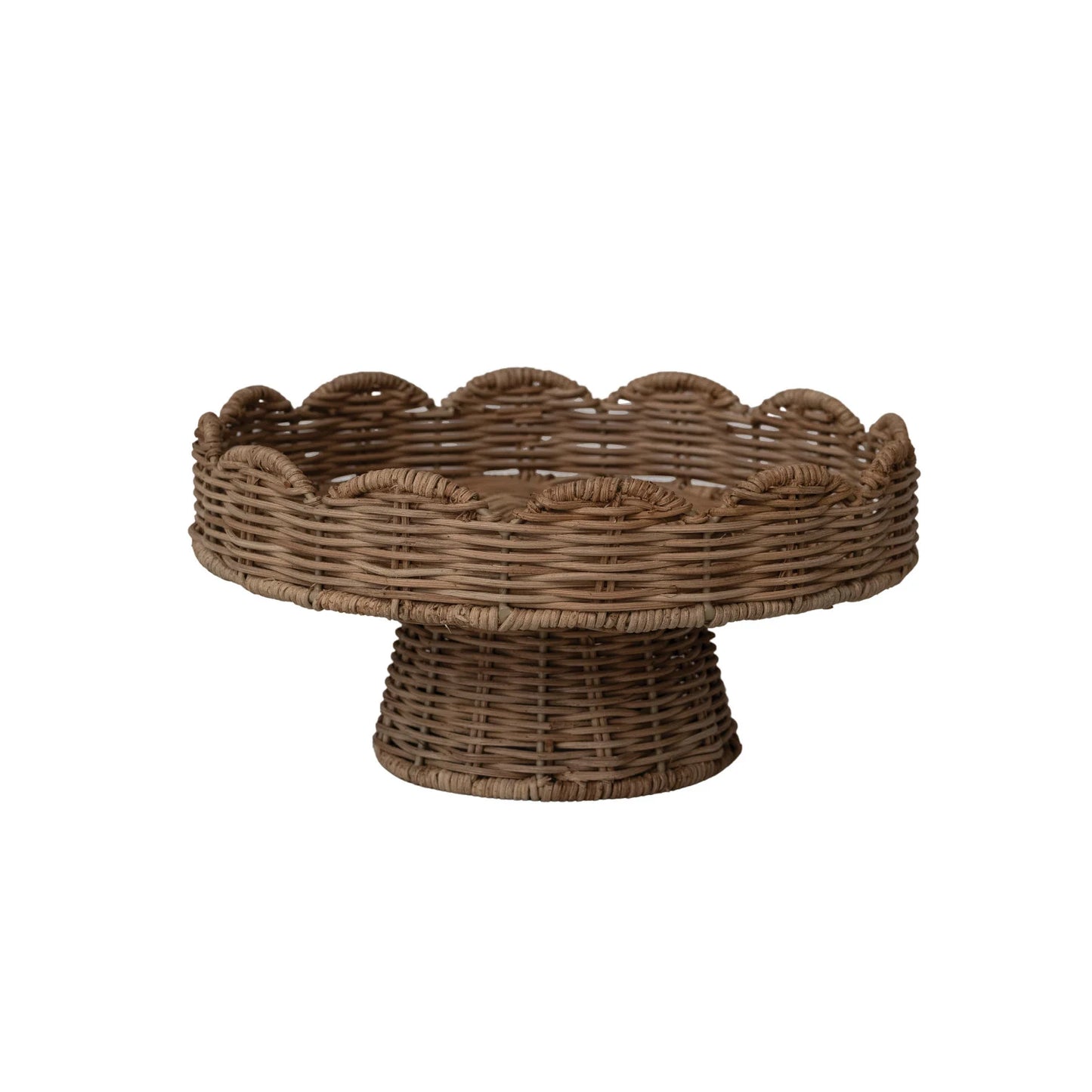 Hand-Woven Rattan Scalloped Footed Pedestal, Feathered Farmhouse
