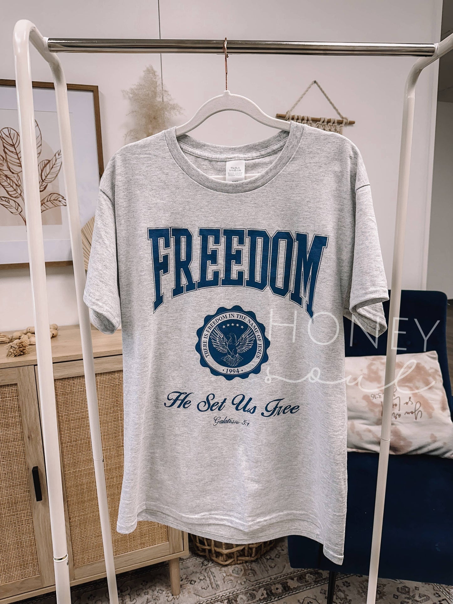 Freedom He Sets Us Free Graphic Tee, Feathered Farmhouse