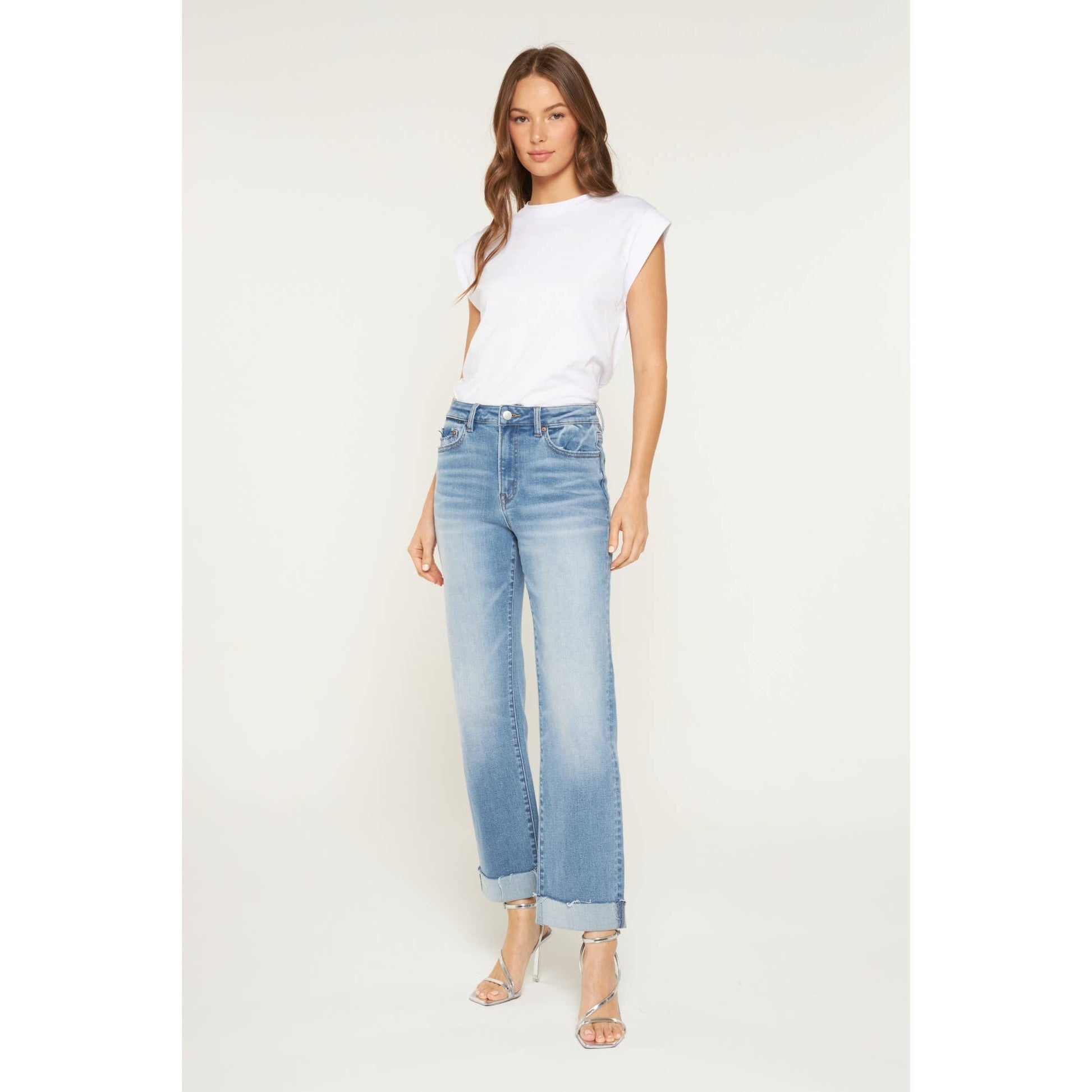 High Rise Straight Leg Cuffed Hem, Feathered Farmhouse