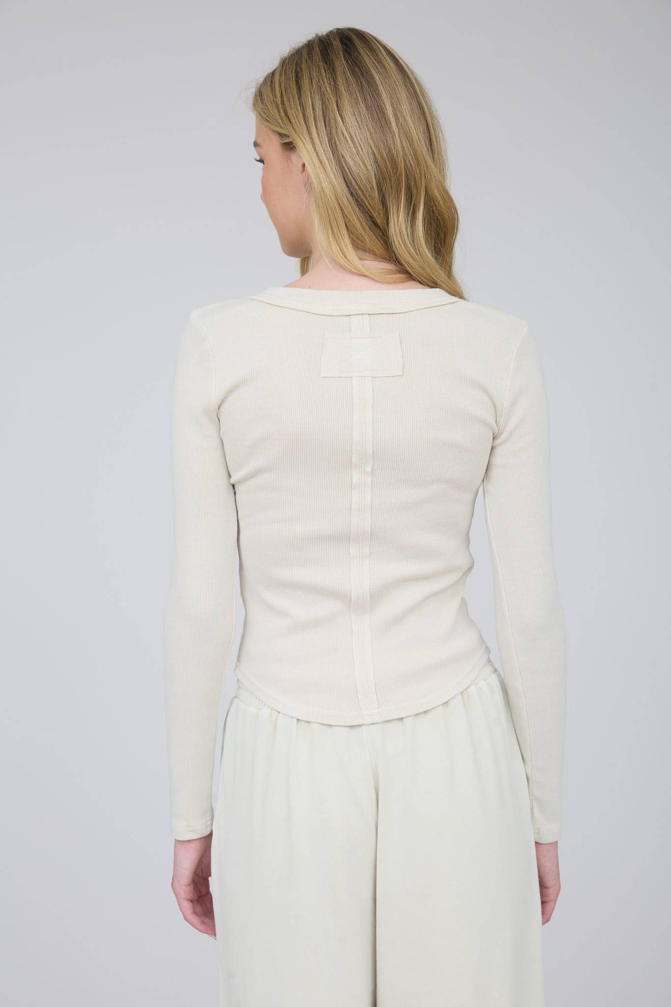 Khaki Ribbed Henley Top, Feathered Farmhouse