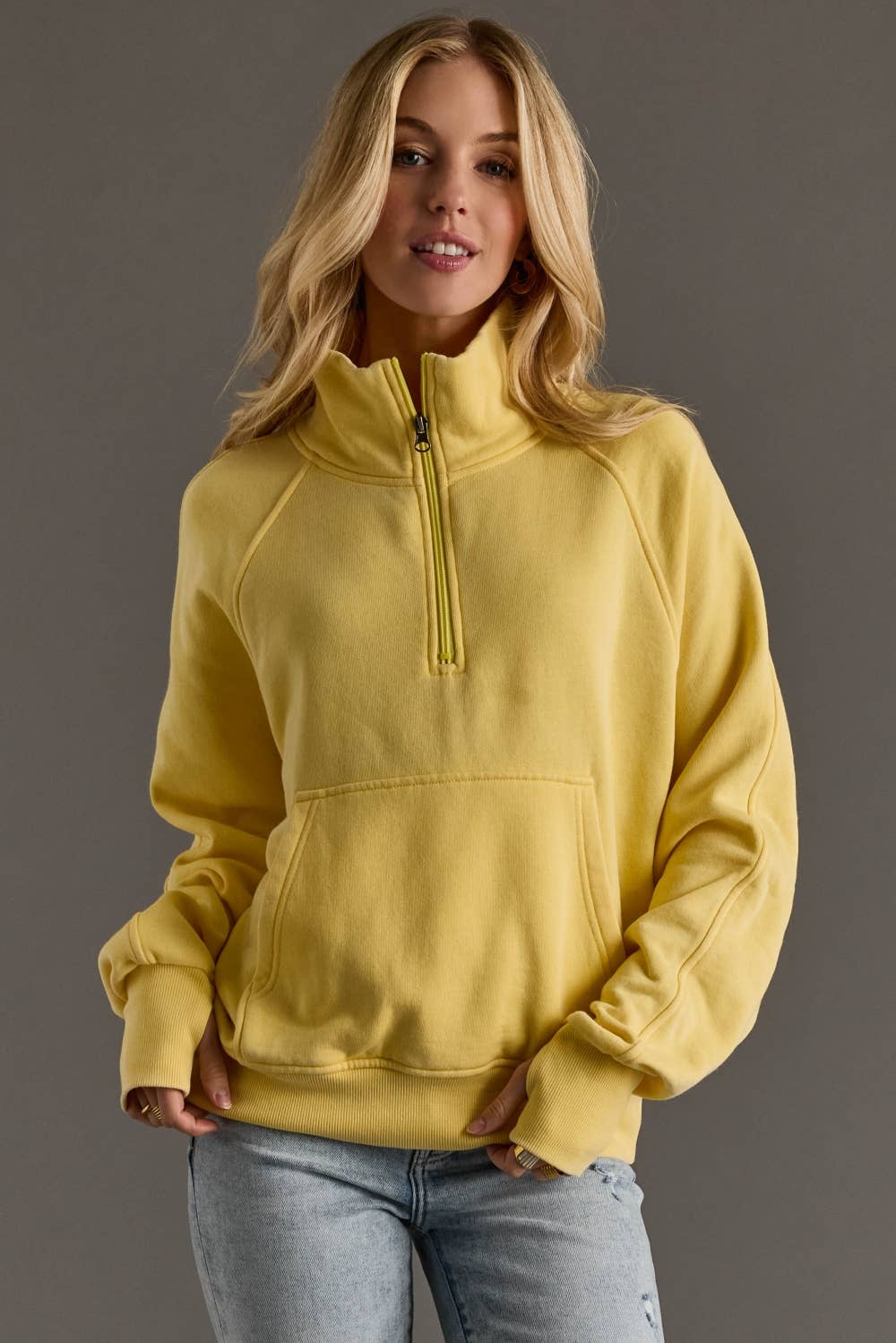 Yellow Quarter Zip Sweatshirt, Feathered Farmhouse