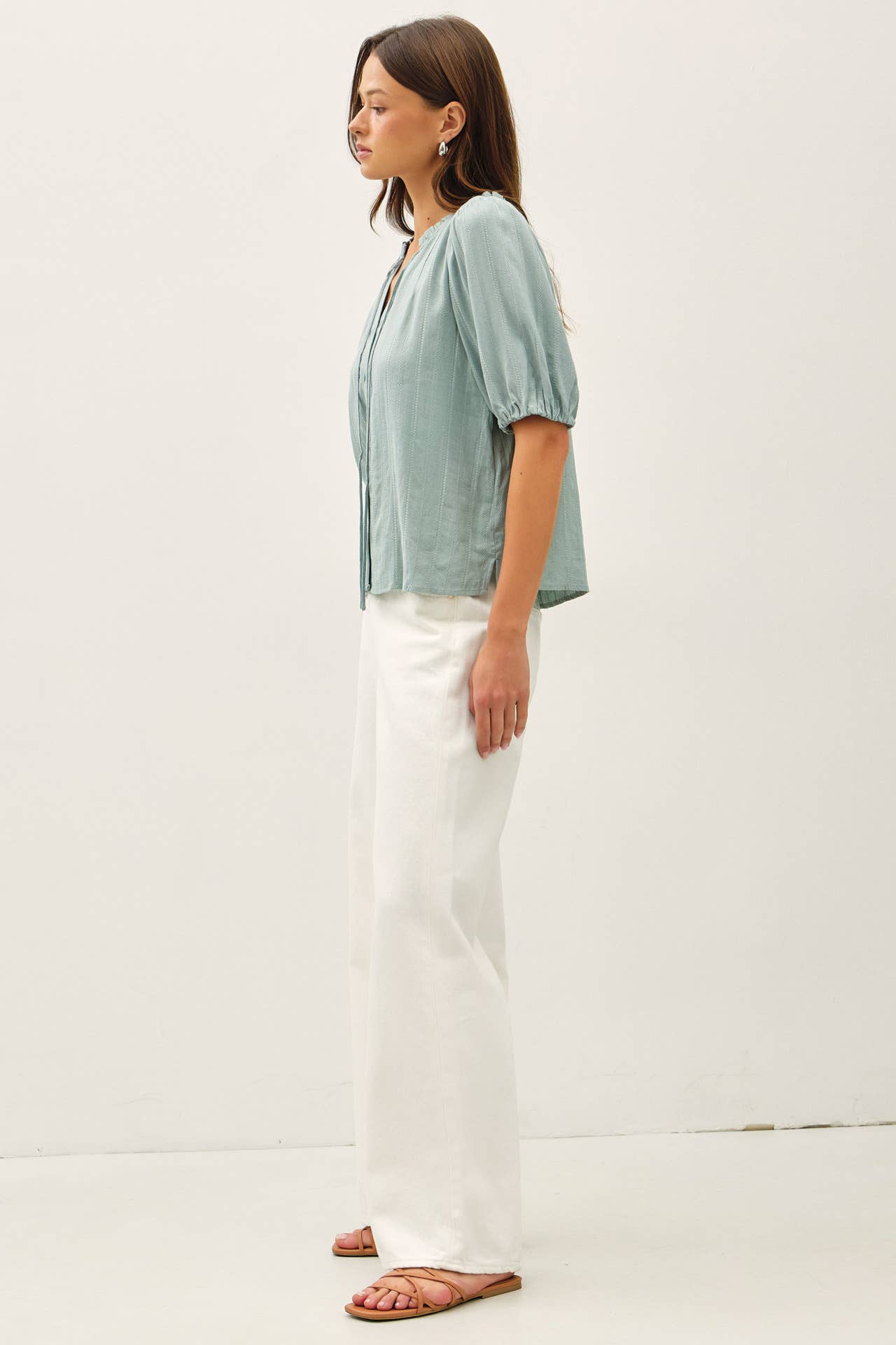 Ruffle Trim Blouse, Feathered Farmhouse