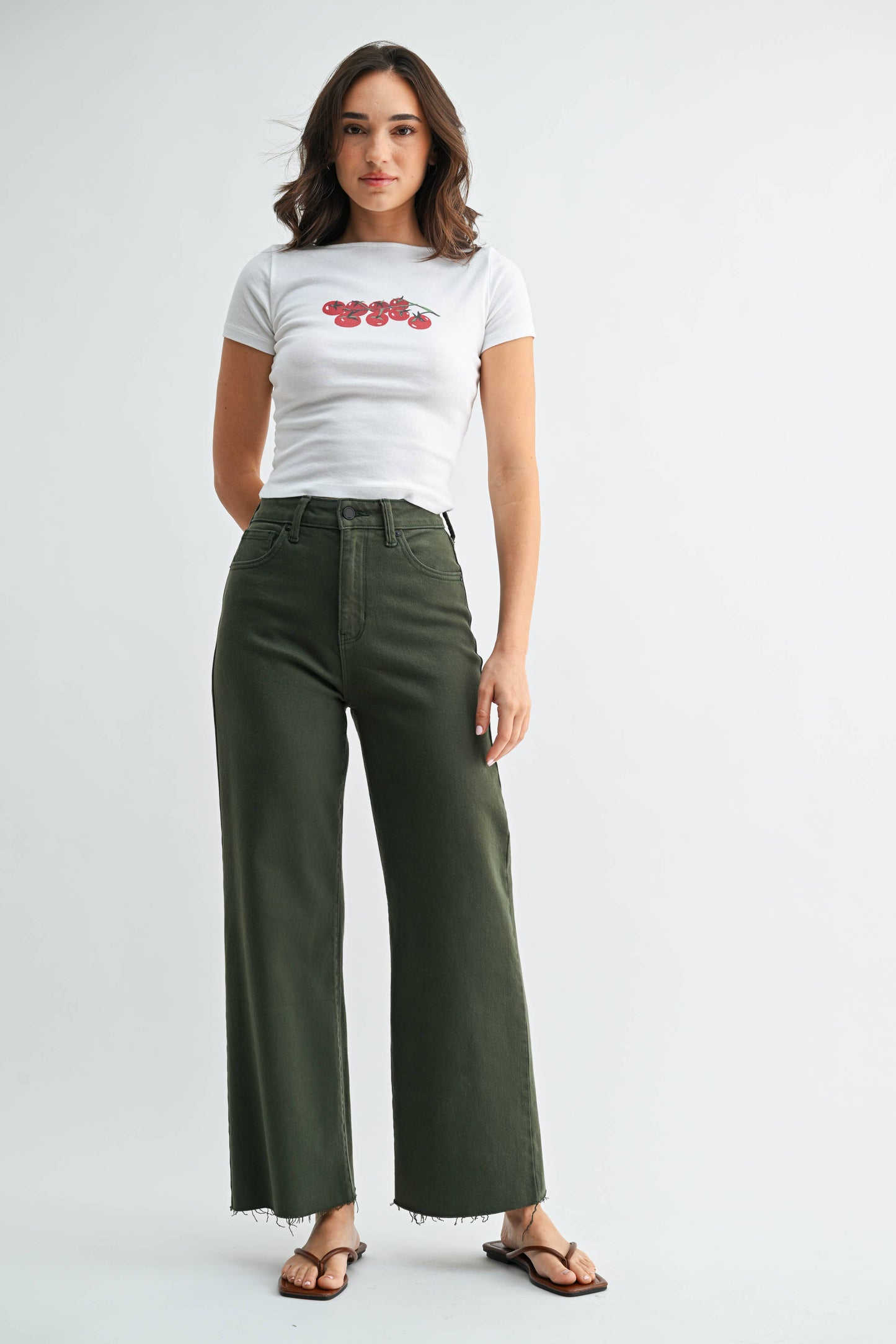 Dark Olive Scissor Cut Wide Leg Jeans, Feathered Farmhouse