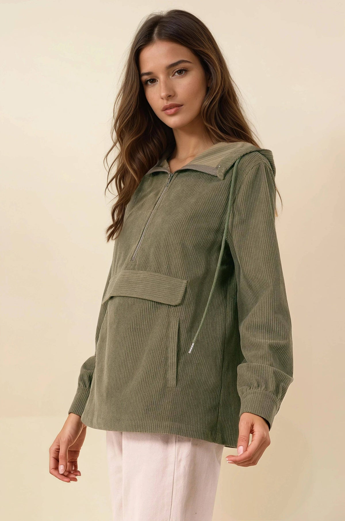 Velour Half Zip Hooded Sweatshirt