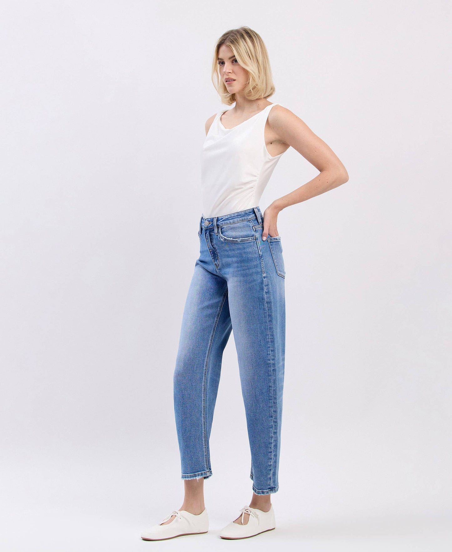 Super High Rise Barrel Leg Jeans, Feathered Farmhouse