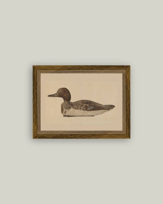 Wooden Duck Decoy Framed Antique Art, Feathered Farmhouse