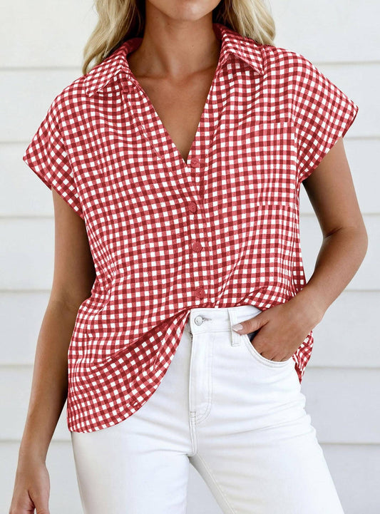 Gingham Button Down Blouse, Feathered Farmhouse