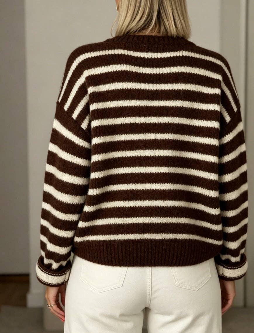 Striped Button Front Oversized Knit Cardigan, Feathered Farmhouse
