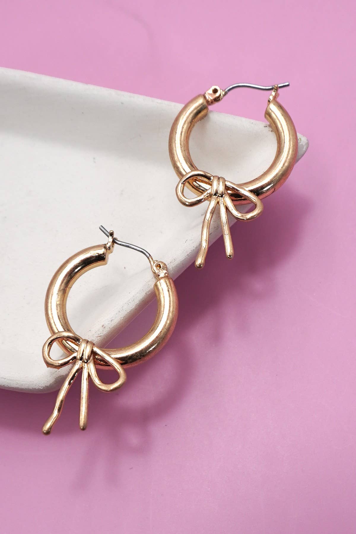 Gold Bow Puffy Hoop Earrings, Feathered Farmhouse