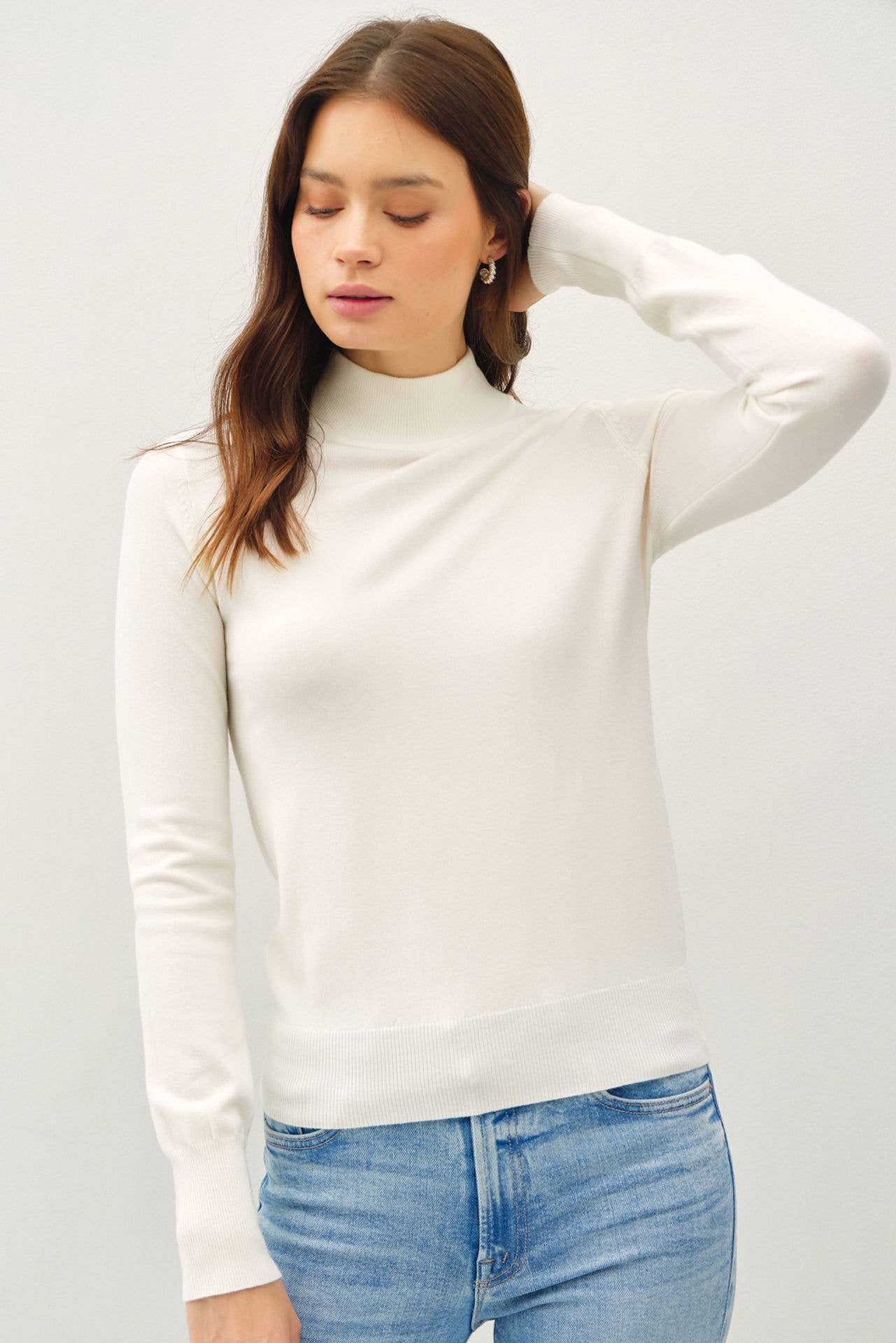 Ivory Mock Neck Sweater, Feathered Farmhouse