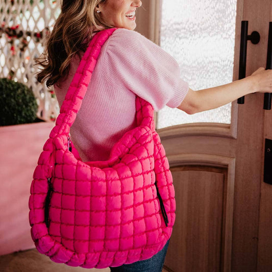 Hot Pink Oversized Quilted Hobo Tote Bag