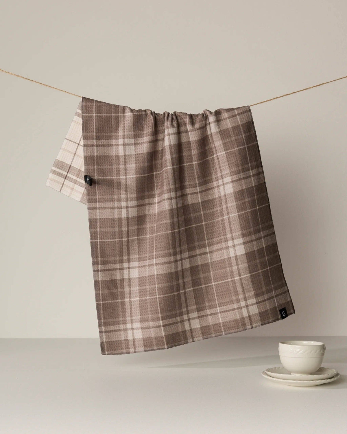 Oat Plaid Luxe Kitchen Towel, Feathered Farmhouse