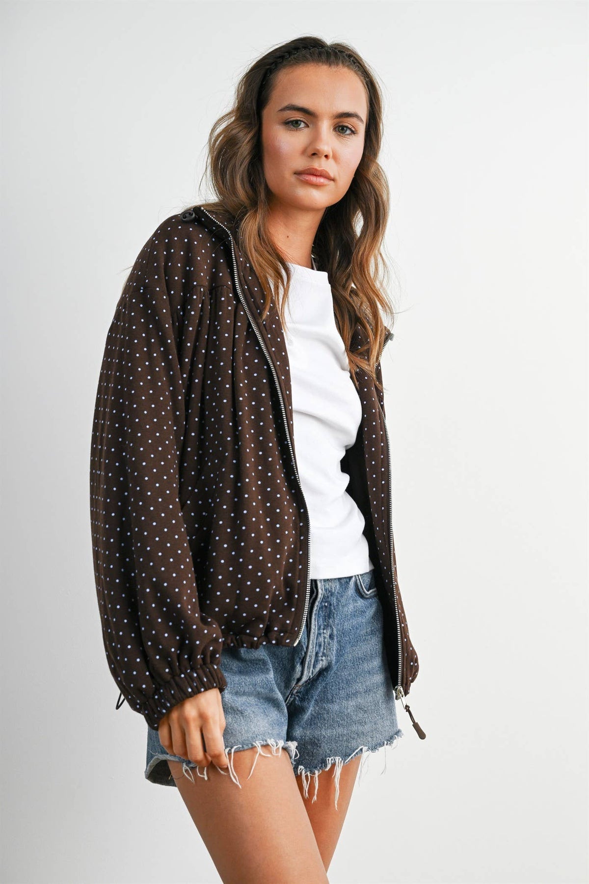 Polka Dot Zip-Up Jacket, Feathered Farmhouse
