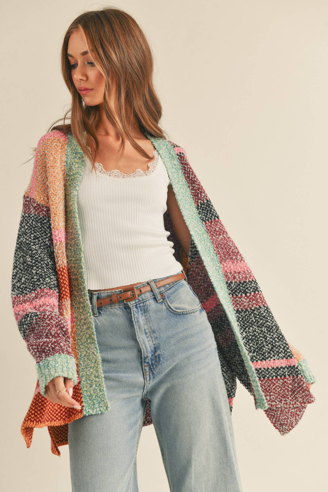 Oversized Color Block Cardigan, Feathered Farmhouse