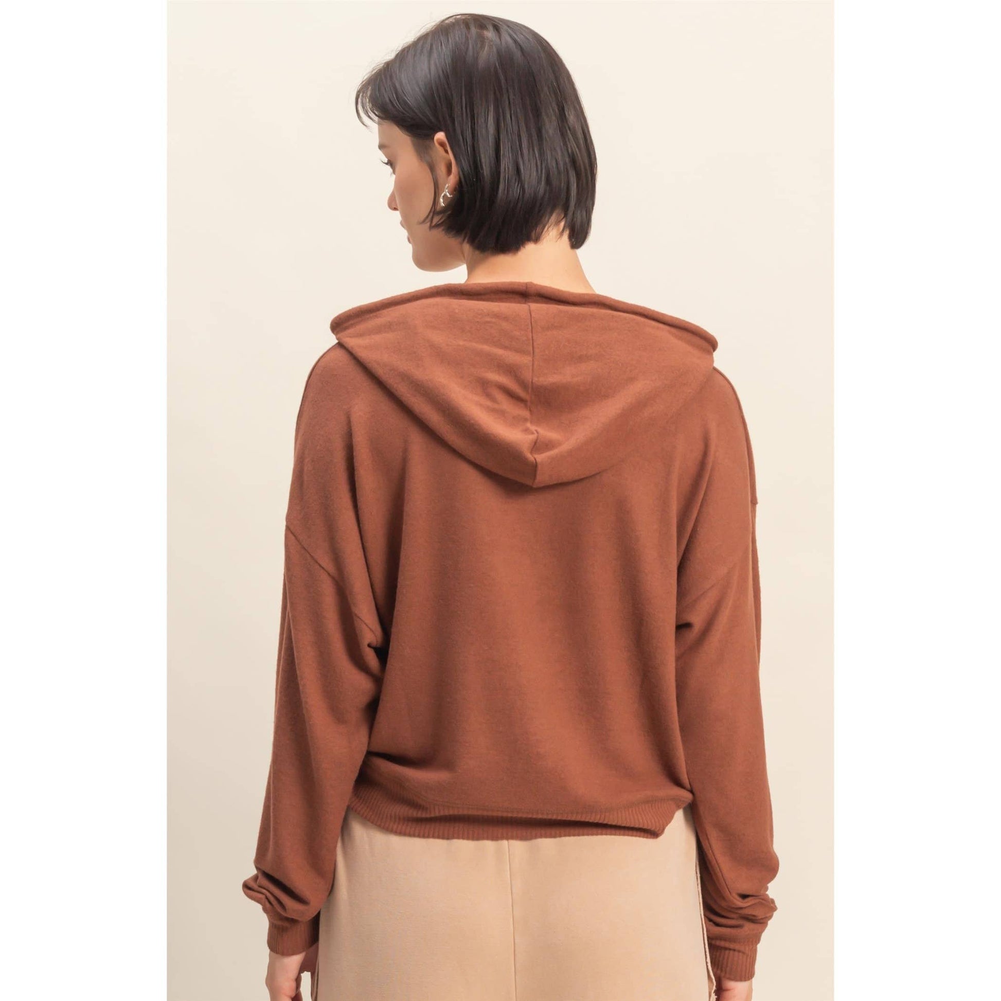Long Sleeve Brushed Fabric Everyday Hoodie, Feathered Farmhouse