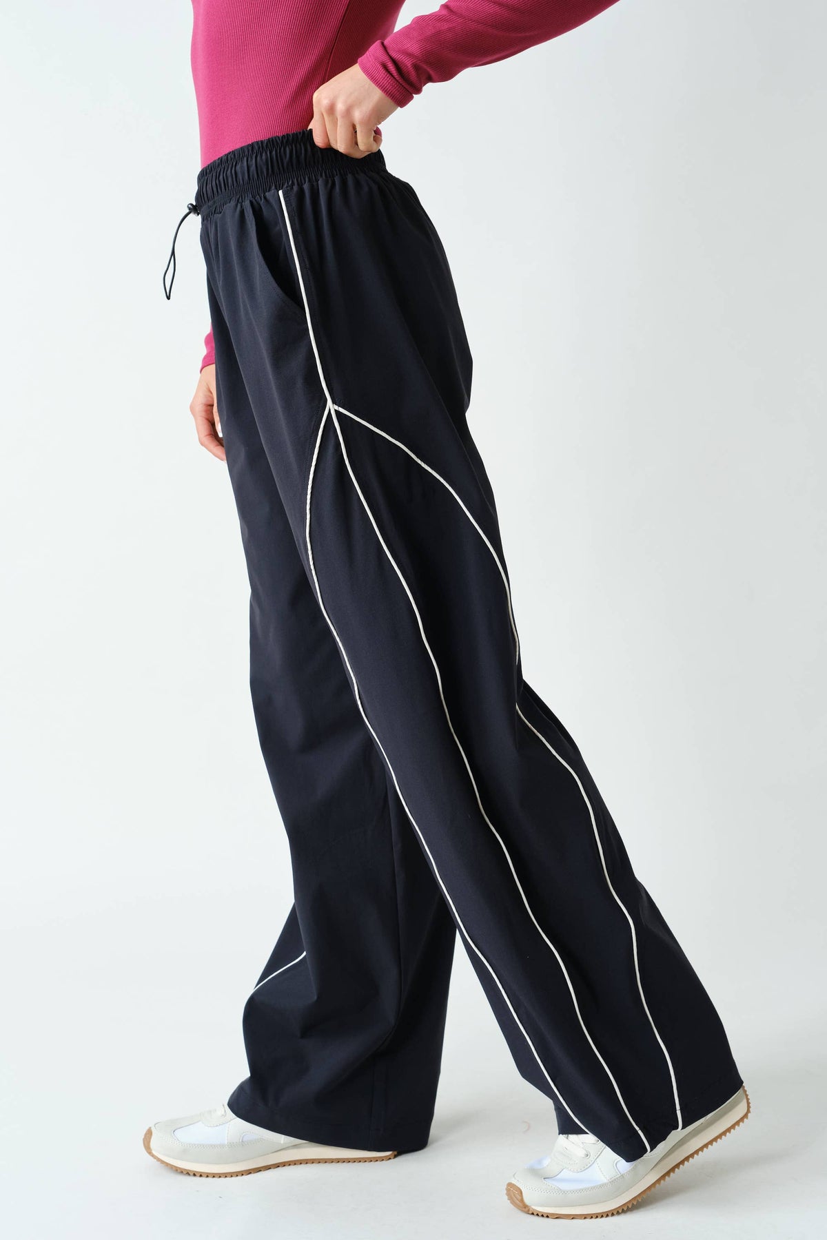Black Kailey Curved Classic Track Pants, Feathered Farmhouse