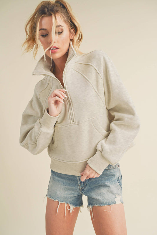 Dove Funnel Neck Half-Zip,  Feathered Farmhouse