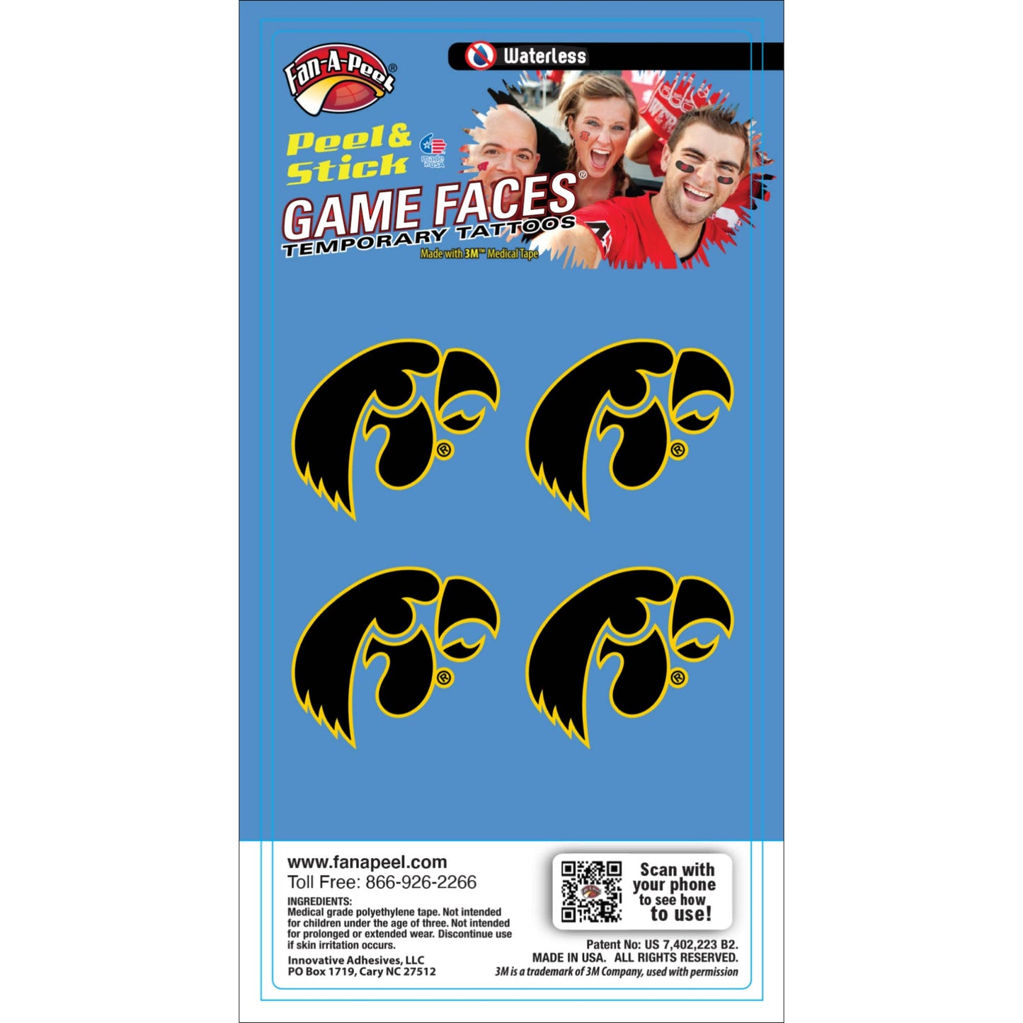 Iowa Game Faces® Temporary Tattoos, Feathered Farmhouse