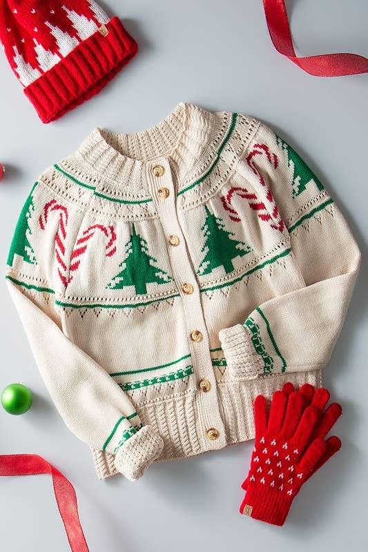 Super Holiday Cheer Crewneck Cardigan, Feathered Farmhouse