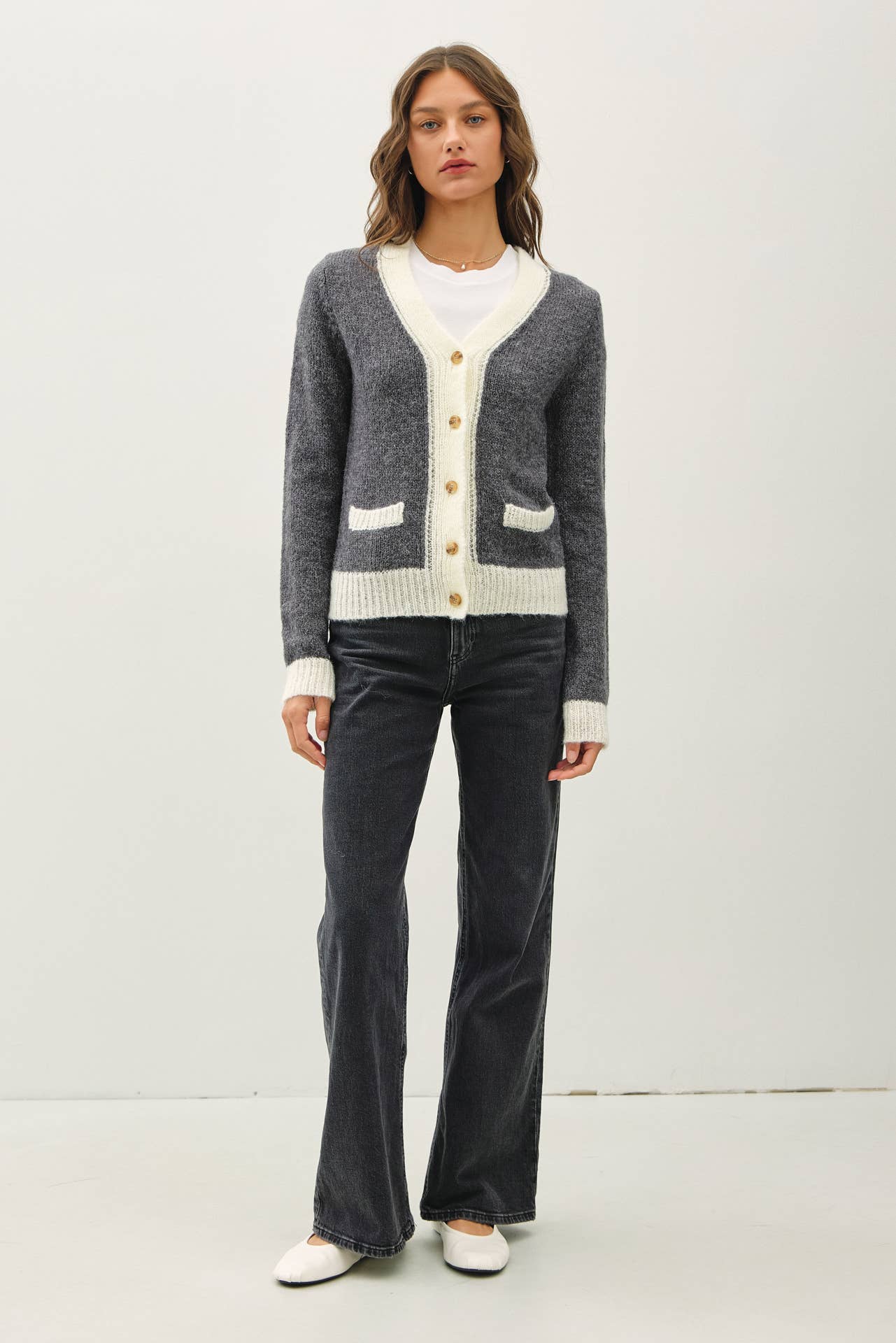 Two Tone Varsity Button Up Cardigan, Feathered Farmhouse